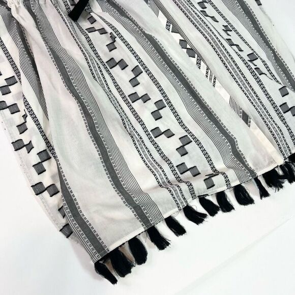 Ann Taylor Loft Cover Up Womens Medium Black White Fringe Drawstrings Tunic NEW - Picture 4 of 9
